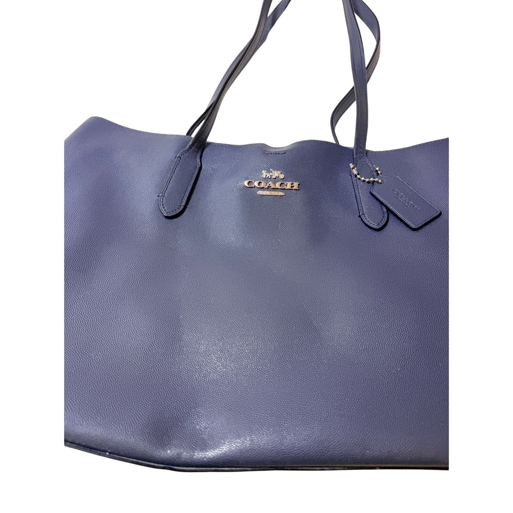 Coach Women Large Avenue Carry All Tote Navy Blue Leather Shoulder Bag 91377